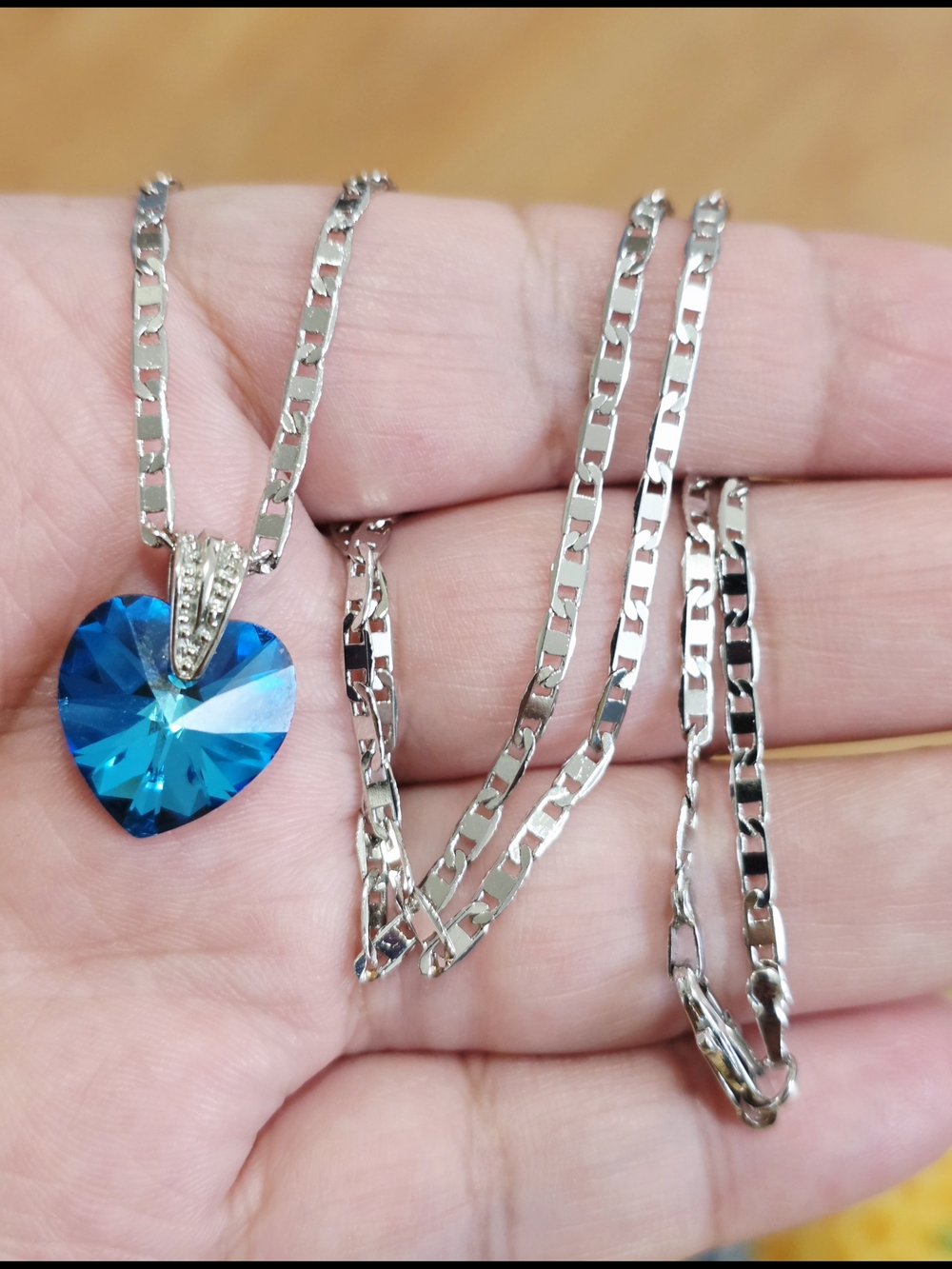 Blue Heart Crystal Pendant Necklace White Gold Plated